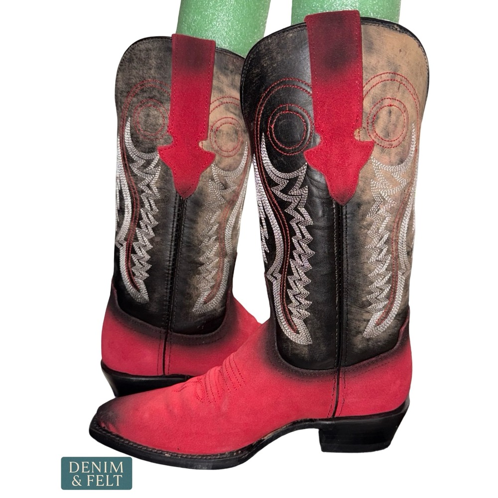 Ferrini Roughrider Red Black Leather Snip Toe Western Cowgirl Boots 84361-22 6.5 - Picture 10 of 16